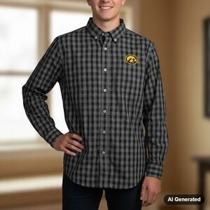 Rivalry Threads Mens‎ Classic Fit Black Plaid Button Down Shirt Iowa Hawkeyes S